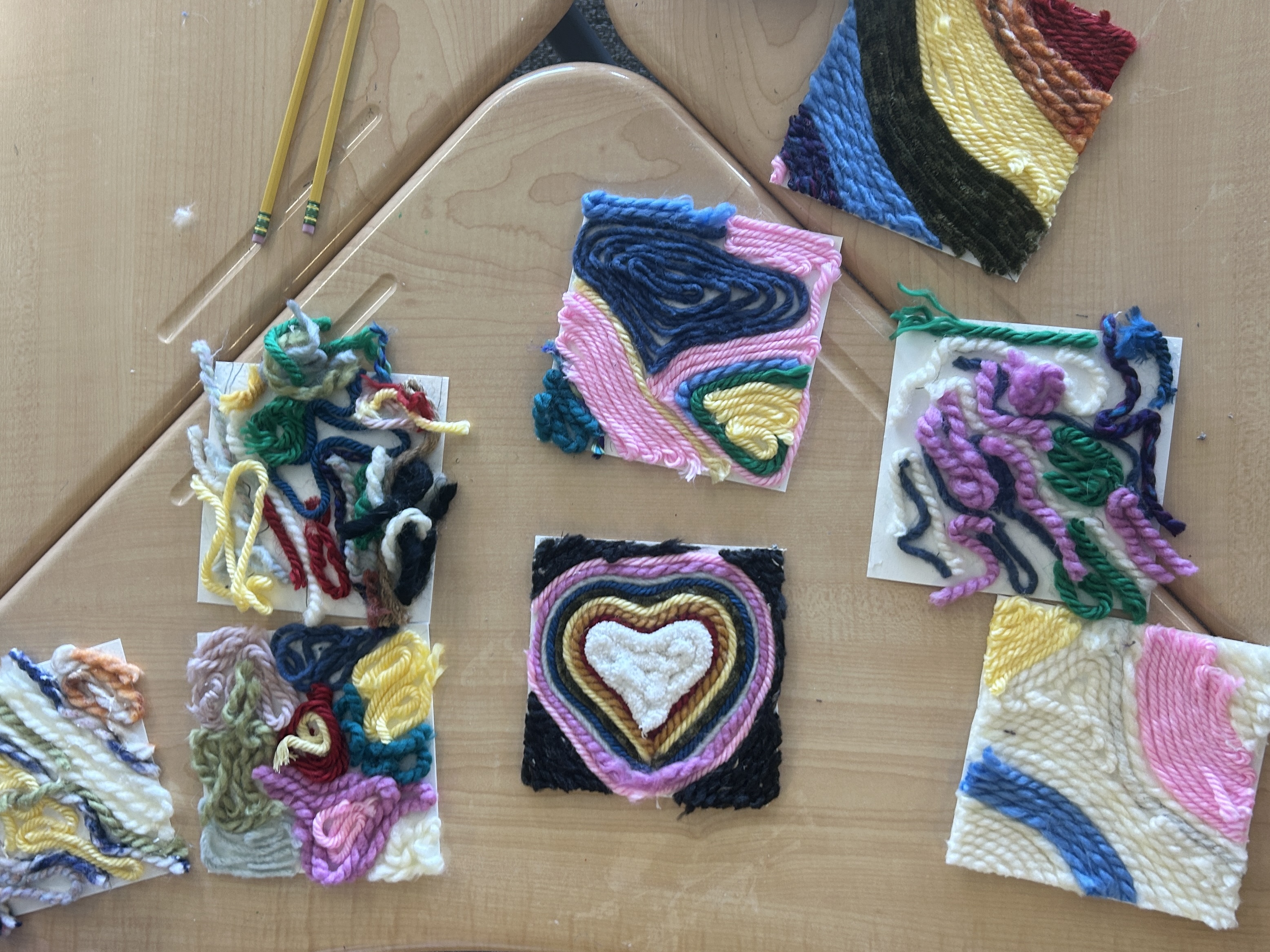 Finished yarn mosaic squares