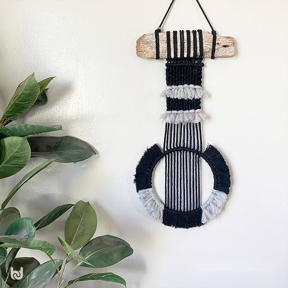 Black macramé ring wall hanging