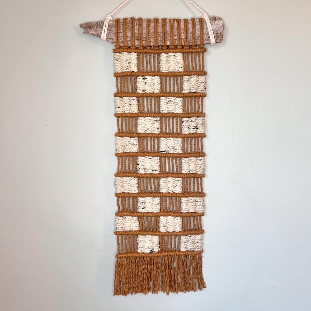 Checkered macra-weave wall hanging