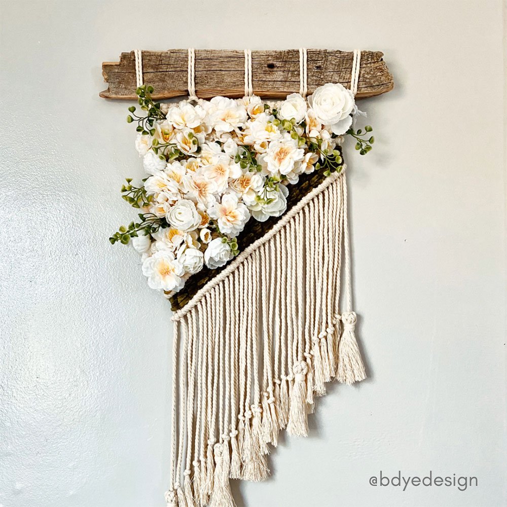 Floral macra-weave wall hanging