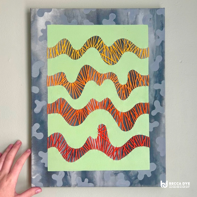 Waves yarn and paint on canvas